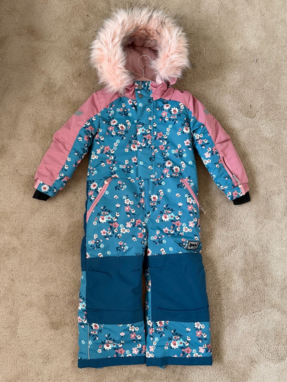deux par deux Pink and Teal Floral Toddler One-Piece Snow Suit